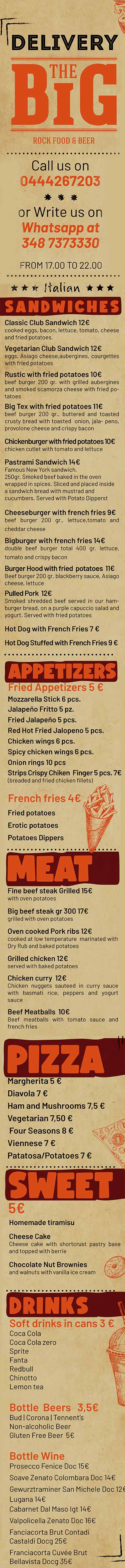 English Menu - The Big
